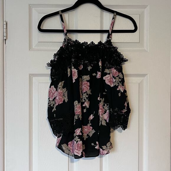 Iz Byer Lace-Trim Off Shoulder Blouse - Size S - Picture 2 of 7